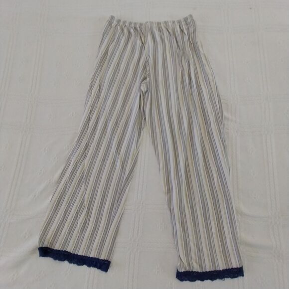 Enchanted Pajama Pants Size Large Striped With Lace  Cuffs #B049 - Picture 4 of 6